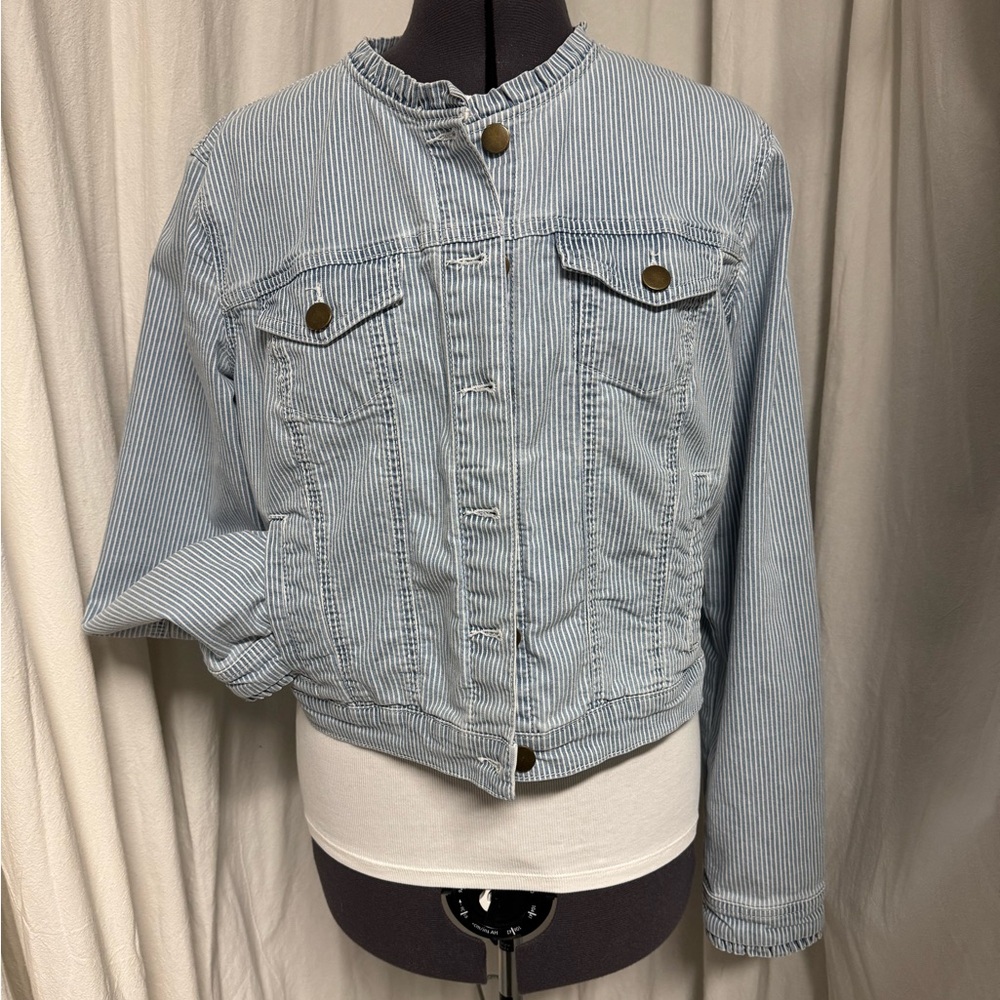 Draper James Striped Blue Denim Jacket